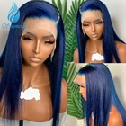Парик Shumeida 13x 4 на сетке спереди, бразильские натуральные волосы без клея, отбеленные узлы, предварительно выщипанные для женщин, синий цвет