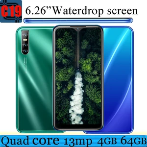 original c19 quad core 4g ram android mobile phone 6 26 64g rom 13mp hd camera water drop screen face id unlocked smartphones free global shipping