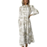 2021 new autumn dress european and american womens round neck printing loose nine point sleeve dress