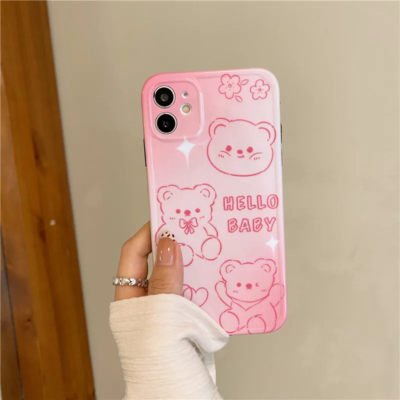 

Cartoon Gradient pink bear Phone Case for iPhone 12 pro Max 12 11Pro XS MAX 8 7 Plus X SE 2020 XR soft silicone imd back case