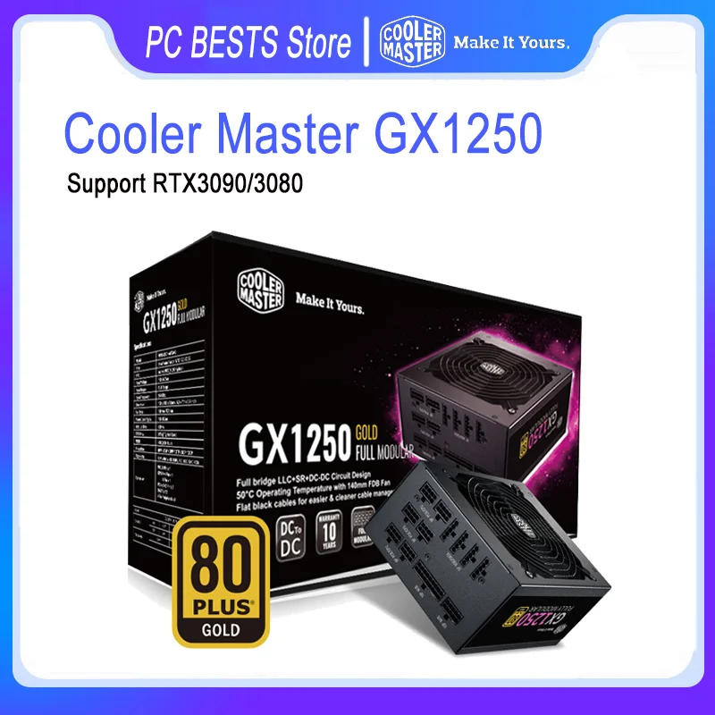

Cooler Master GX1250 PSU Max 1250W Gold medal full module ATX PC power Support dual CPU motherboard Support RTX3090 3080
