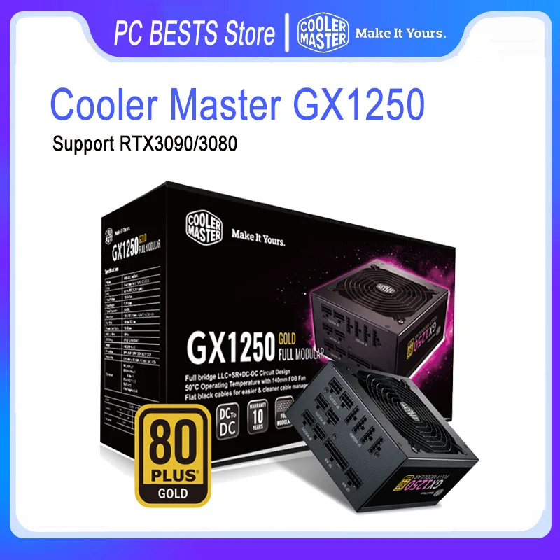 

Кулер Master GX1250 PSU Max 1250 Вт золотой медаль полный модуль ATX Поддержка питания ПК материнская плата с двойным процессором поддержка RTX3090 3080