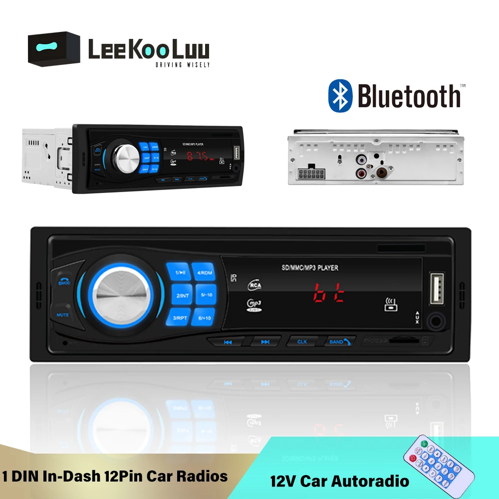 LeeKooLuu 1din Bluetooth Авто 12V Радио Стерео FM разъём подачи внешнего сигнала Aux IN Вход