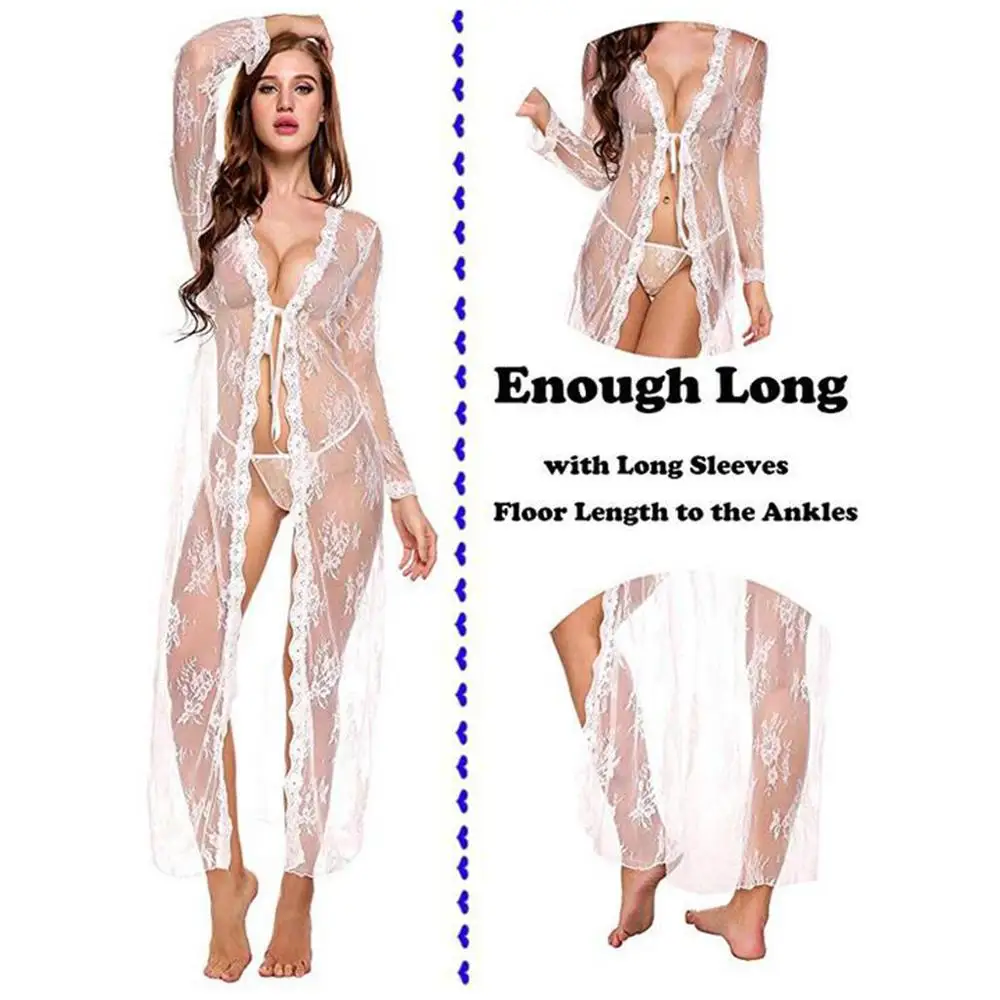 

Lingerie for Women Long Robes Sexy Night Dress Lace Sleepwear Nighties Nightdress Lace Sheer Gown See Through Kimono Robe