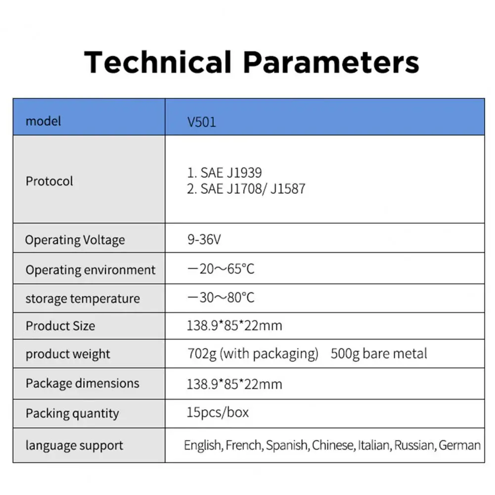 Convenient V501 Diagnostic Scanner Multifunctional engine checker ABS Multilingual Fast Detection OBD2 Truck Code Reader for Car |