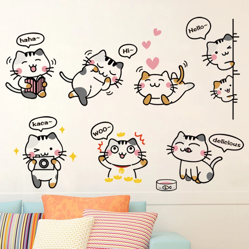 

Милый Кот наклейки на стену Kawaii домашний декор для девочек гостиная спальня детская комната украшение стены виниловые наклейки "сделай сам"...