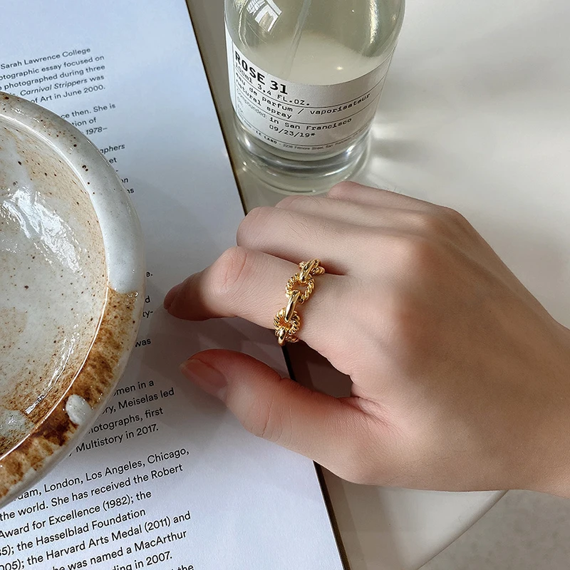 

Kinel Retro S925 Sterling Silver Rings for Women Line Twist INS Style Korea Ring Fine Jewelry Silver 925 Rings