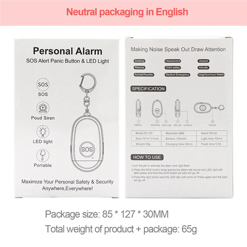 

Personal Handy Alarm Safety Device Keychain USB Rechargeable Emergency Attack Anti-rape Self-defense Safety Alarm 130dB