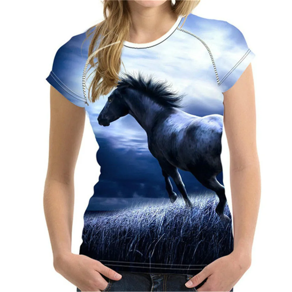 

2021 Summer New 3D Printing Cute Animal Horse Pattern Male/Woman Universal T-shirt Street Personality Casual Wild Loose Oversize