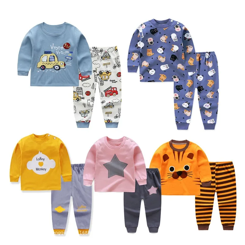 Детская одежда От 0 до 2 лет шт. осенняя для маленьких девочек мультяшная Пижама