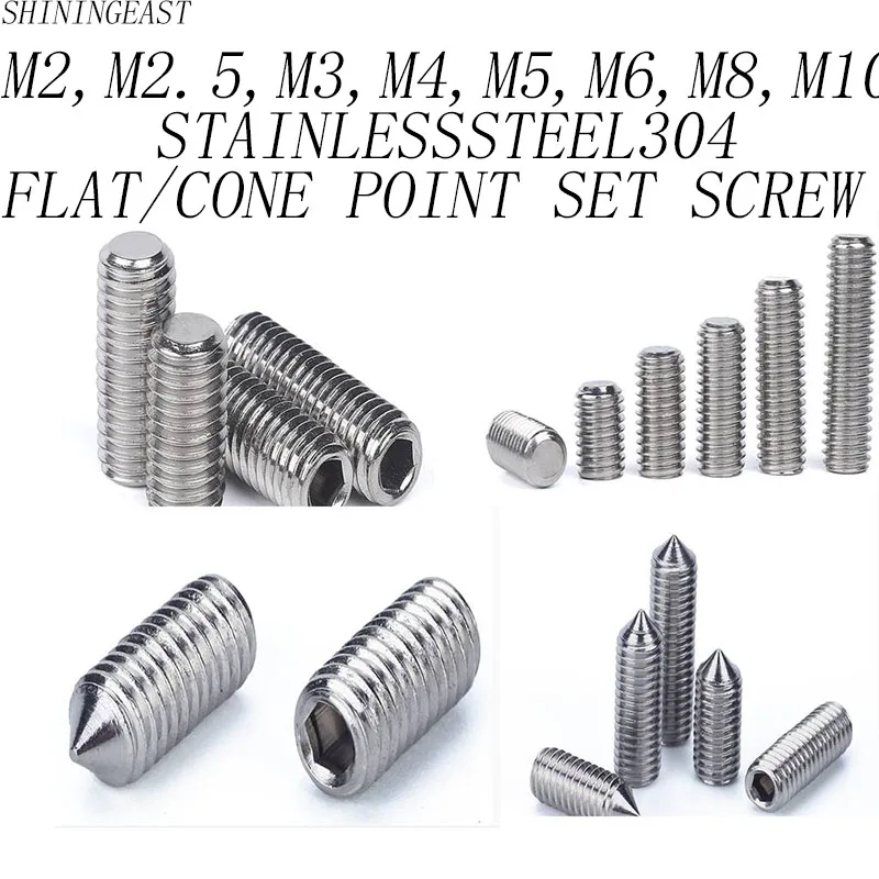

M2M2,5M3M4M5M6M8M10stainless steel 304 hexagon hex socket cone point flat point set screw headless grub screw1178