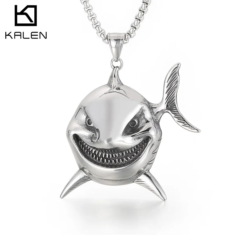 Kalen Golden Hip Hop Polished Shark Pendant 316L Stainless Steel Men's Necklace Party Jewelry