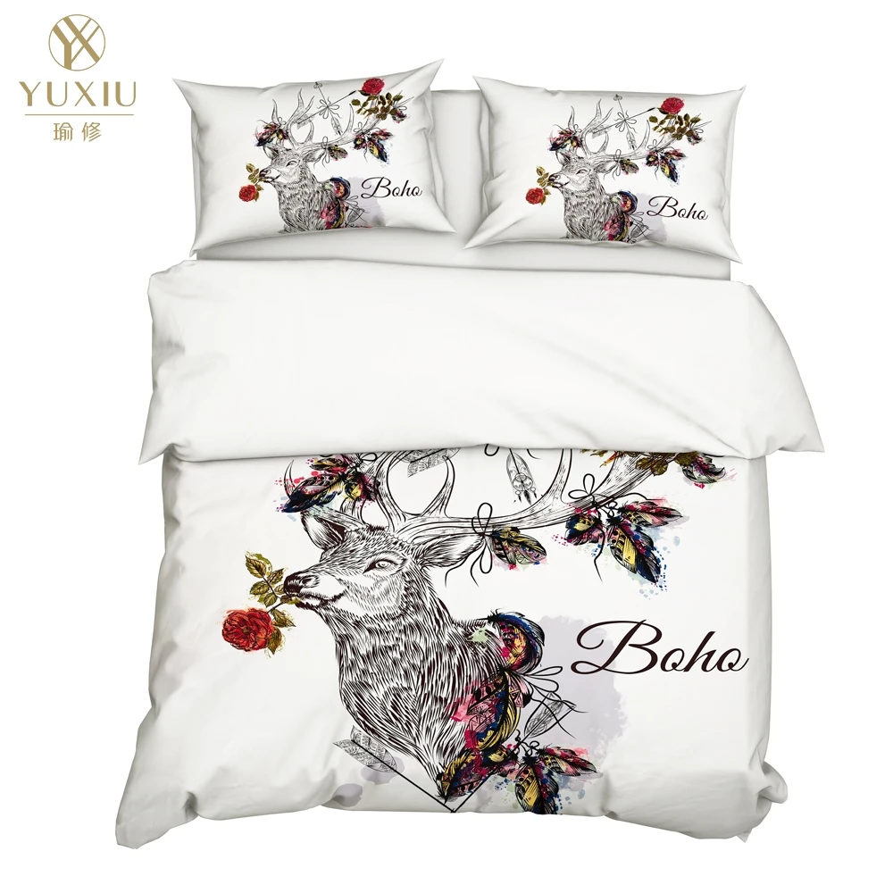 

YuXiu 3D Printing Animal Moose Flowers Duvet Covers Black Bedding Set Bed Linen Cover Pillowcases King Queen Full Twin Double