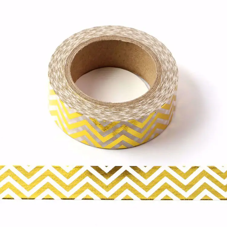 

New 1X 1.5cm*10m Golden wave paper tape Decorative Scrapbooking sticky Washi masking Japanese gold tape