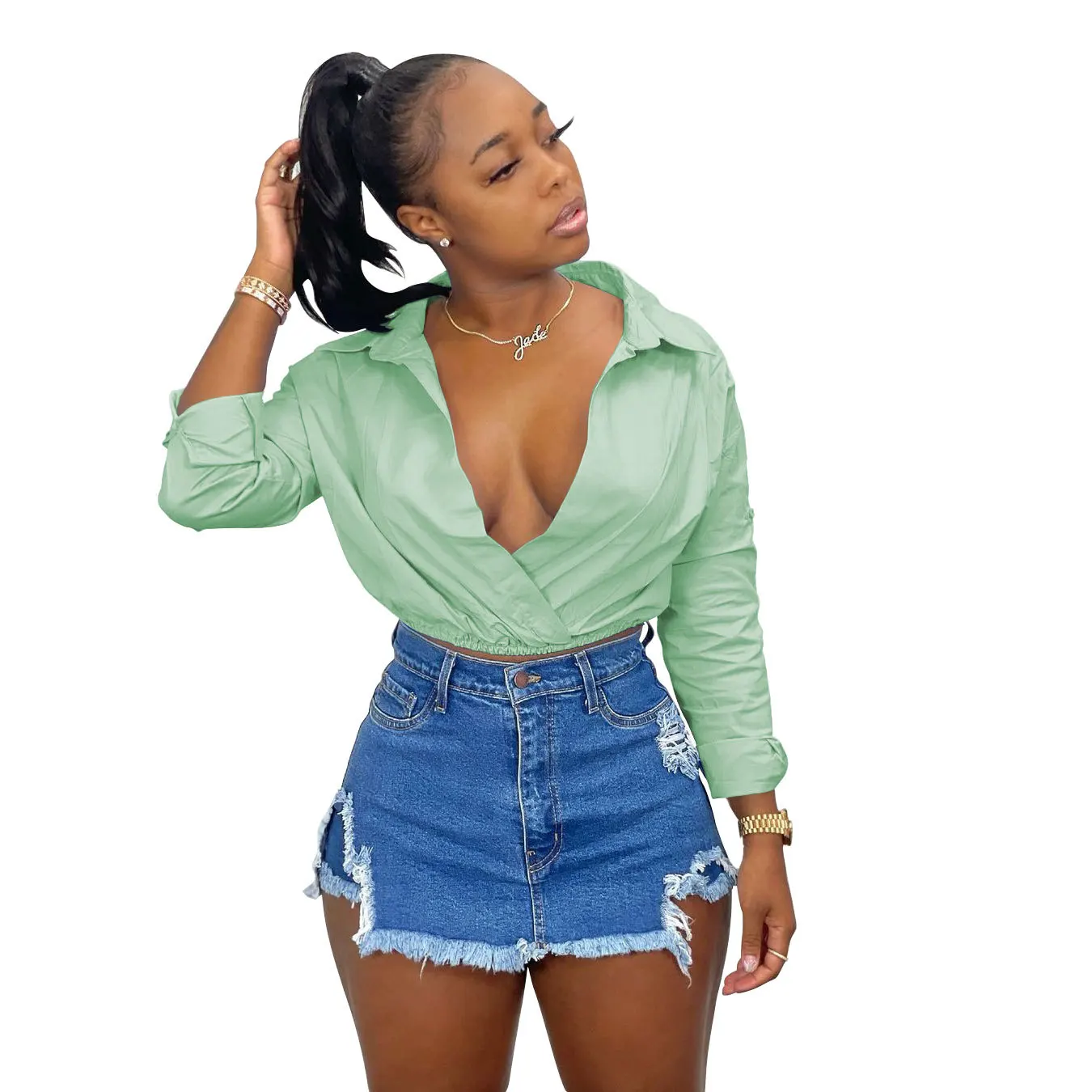 

Топ женский, 2021, пикантные блузки, укороченные офисные дамские рубашки, женские осенние Блузы с длинным рукавом, одежда, женские модные топы