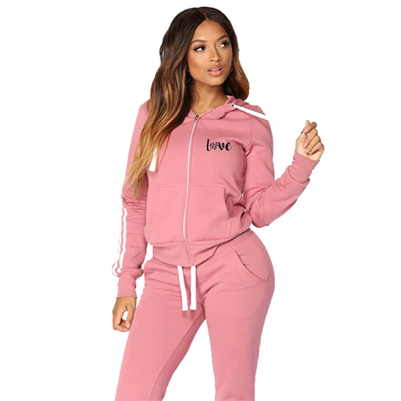 

Women's Sportswear Two-Piece Suit Women's Striped Alphabet Zipper Hoodie And Stylish Trousers Casual Suits Women's Tracksuit Set