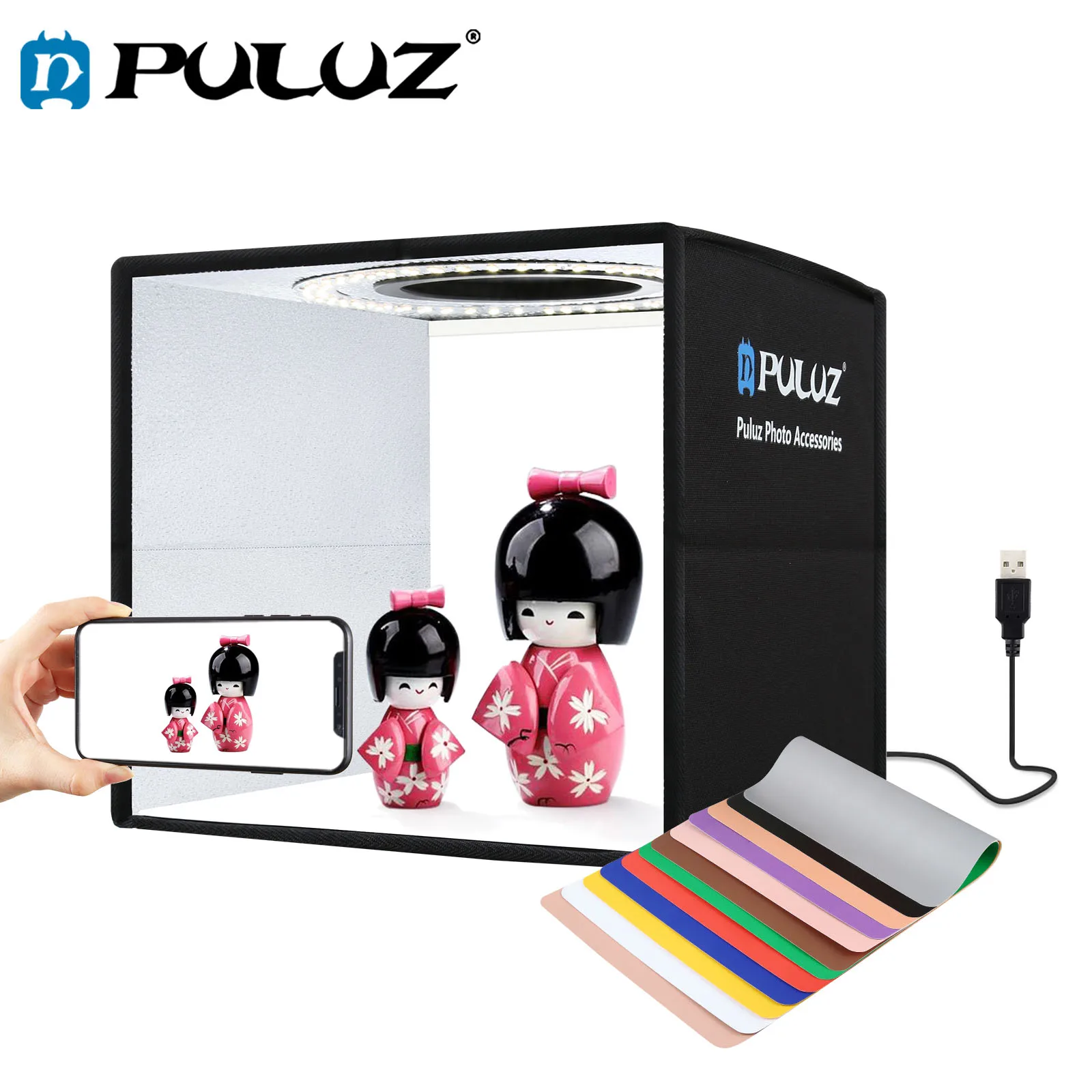 Caixa de Luz Cores Backdrops Anel Led Lâmpada Dobrável Fotografia Caixa Portátil Estúdio Foto Lightbox Tiro Tenda Kits 12 25cm