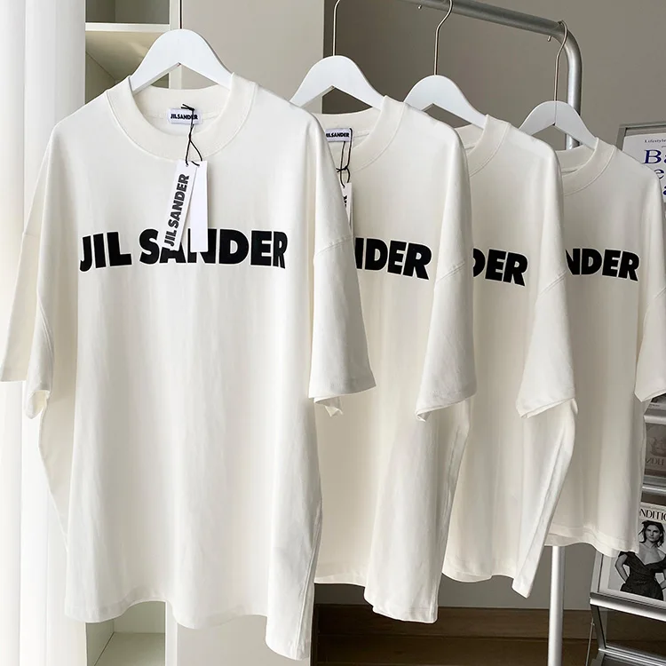 

Новинка 2021, футболка JIL SANDER с надписью для мужчин и женщин, высококачественные хлопковые топы с принтом логотипа, повседневные свободные фут...