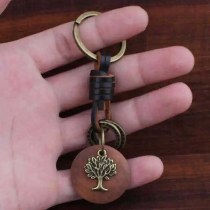Tree LXJERY 19 видов стилей, винтажная деревянная крышка для бутылки колы, кожаный переплетенный брелок для ключей для женщин, сумка, подвеска в виде ключа, цепочка, подарки - Цвет: Tree