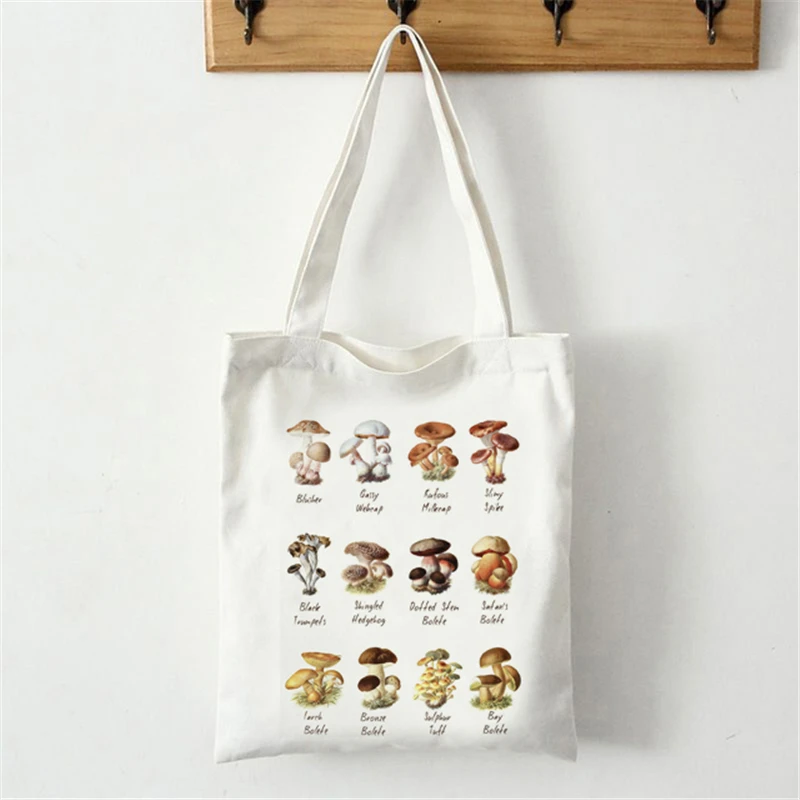 

Vegan 2021 New Canvas Bag Shopping Shoulder Tote Bags Kawaii Vintage Large Capacity Gothic Cartoon Painting Handbags