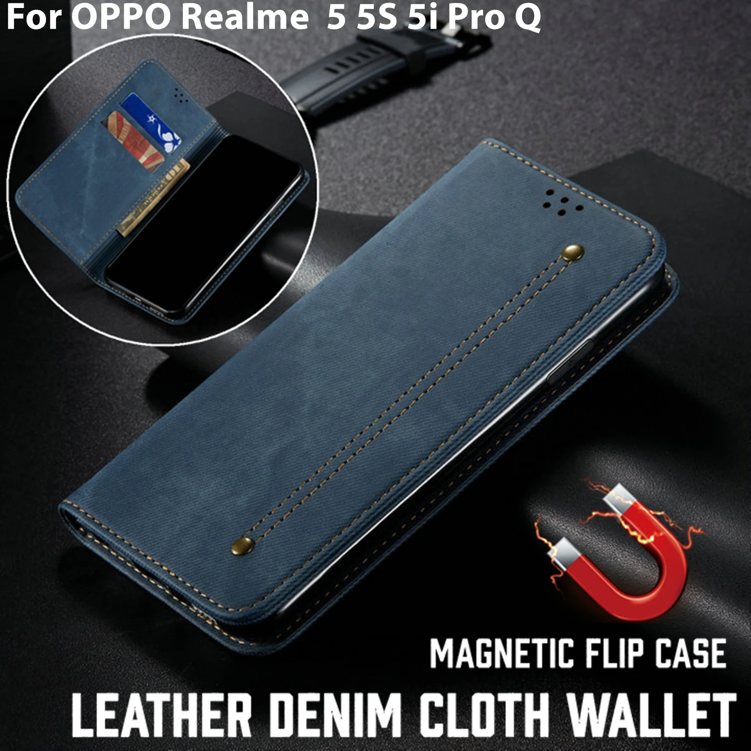 Роскошный чехол книжка Realme5 из однотонной кожи и холста для OPPO Realme 5 Pro 5i 5s Q 5Pro