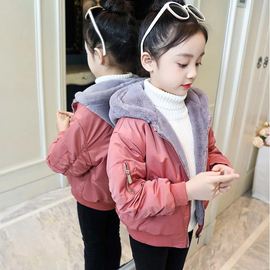 Пальто для девочек плотное теплое пальто худи детская верхняя одежда с меховым