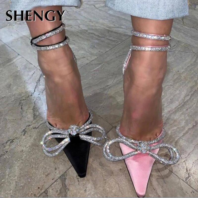 Женские атласные свадебные туфли SHENGY элегантные Серебристые туфли-лодочки с