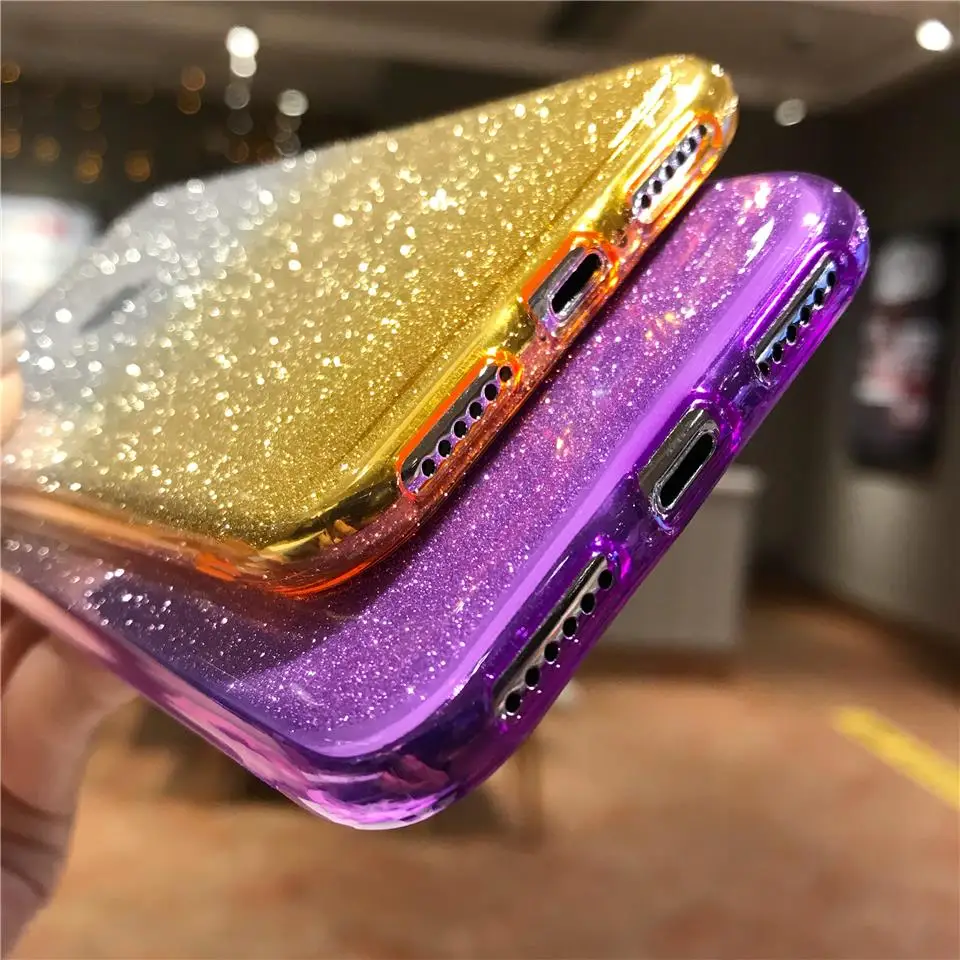 Блестящий градиентный чехол 2 в 1 для iphone XS MAX SE 5S 6S 7 8 Plus X XR из ТПУ силикона мягкий |
