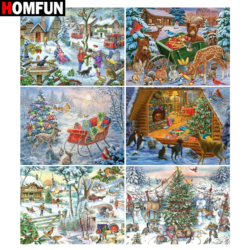 

Алмазная 5D Вышивка HOMFUN «Рождественский пейзаж», полноразмерная круглая/квадратная алмазная живопись «сделай сам», вышивка крестиком, домашний декор