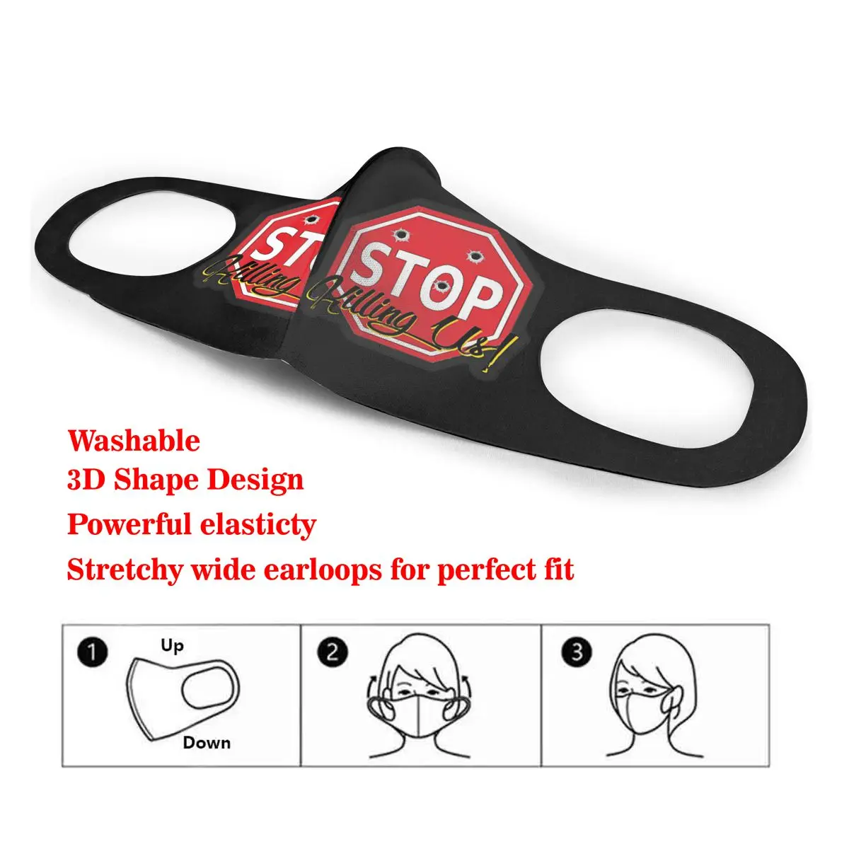 

Stop Killing Us Sign Washable elastic Earloop Face Breathing Mask Reusable Anti Dust Cotton Mouth For Adults