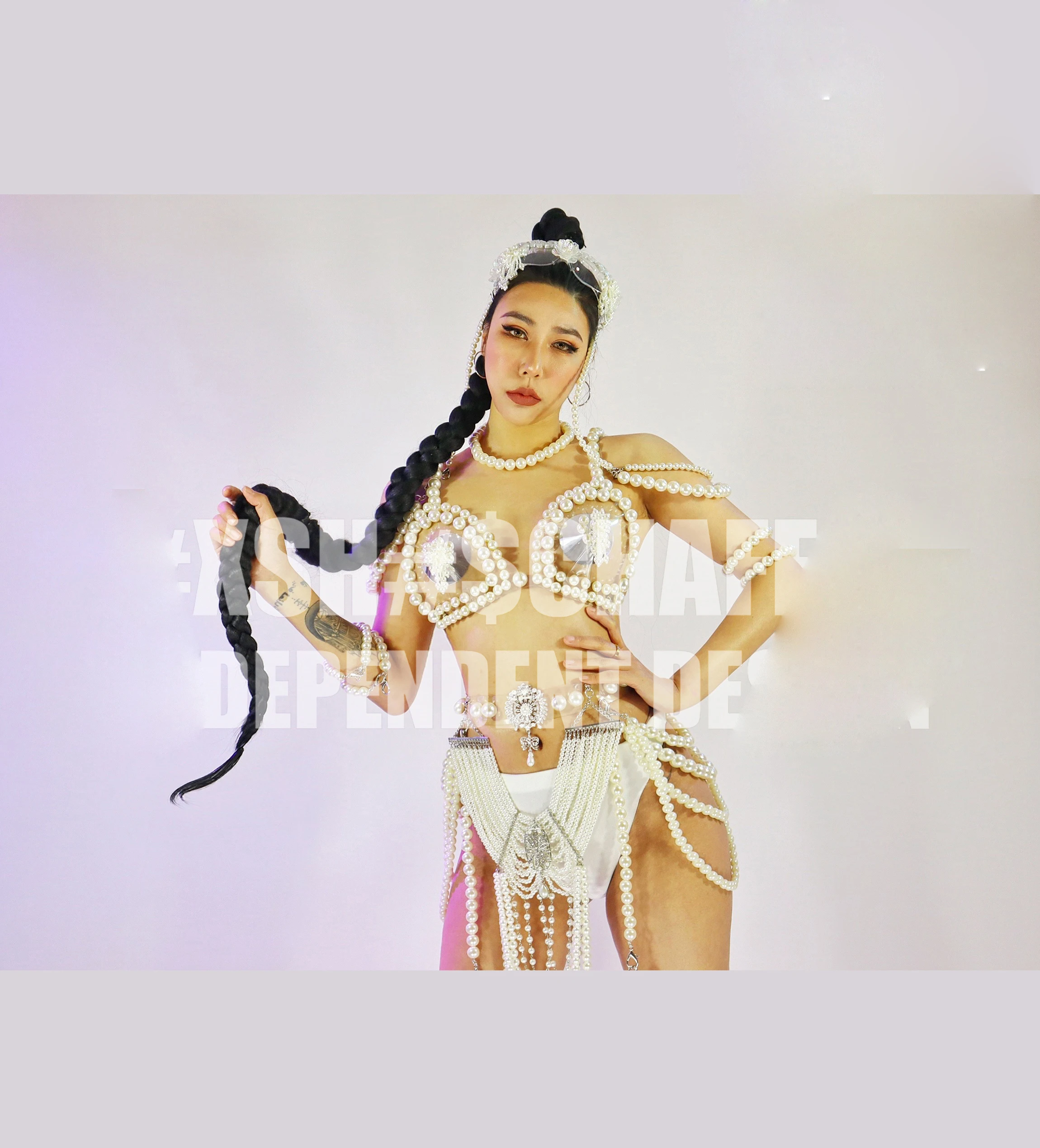 

Club dancer outfit Pearl dance bikini Nightclub bar GOGO pearls retro transparent DS tour costume