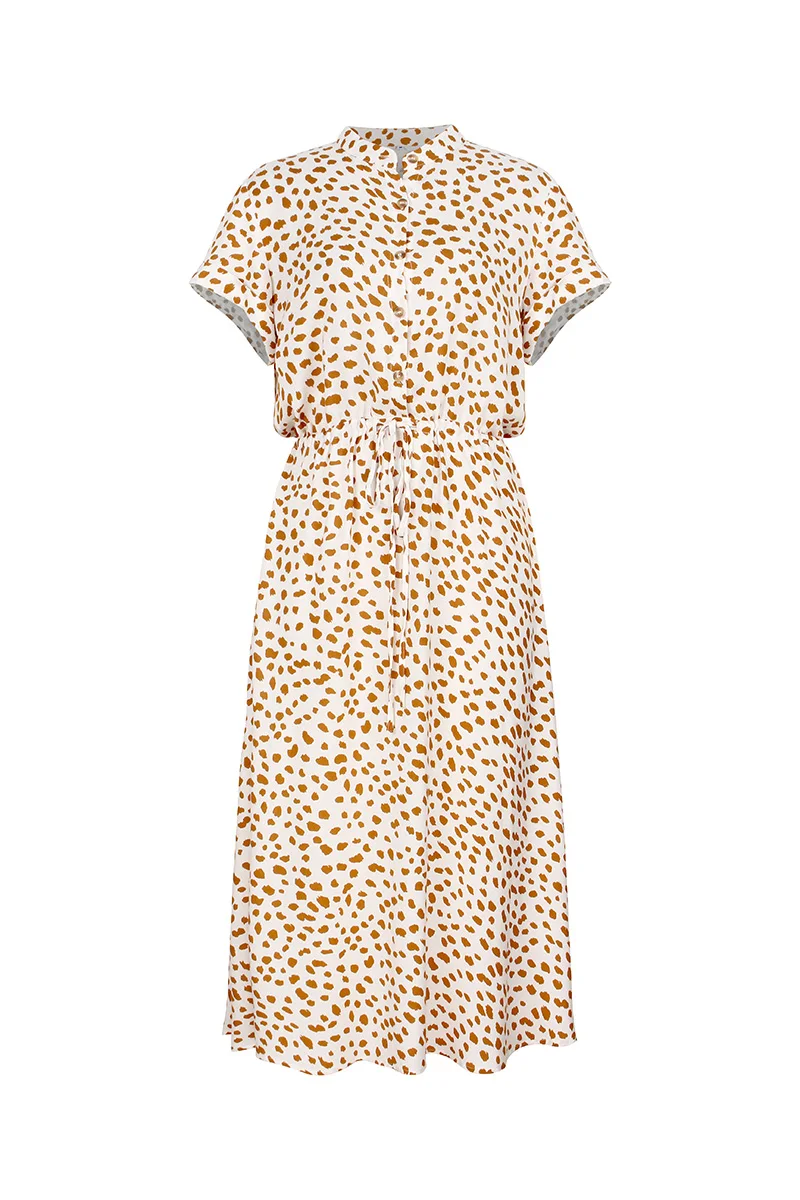 Женское богемное платье в горошек летнее праздничное ТРАПЕЦИЕВИДНОЕ ПЛАТЬЕ