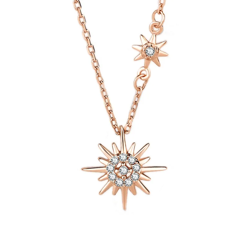 Ins Hot Sun Pendant Necklace Pure 925 Sterling Silver Designer For Women Crystal Wedding Jewelry | Украшения и аксессуары