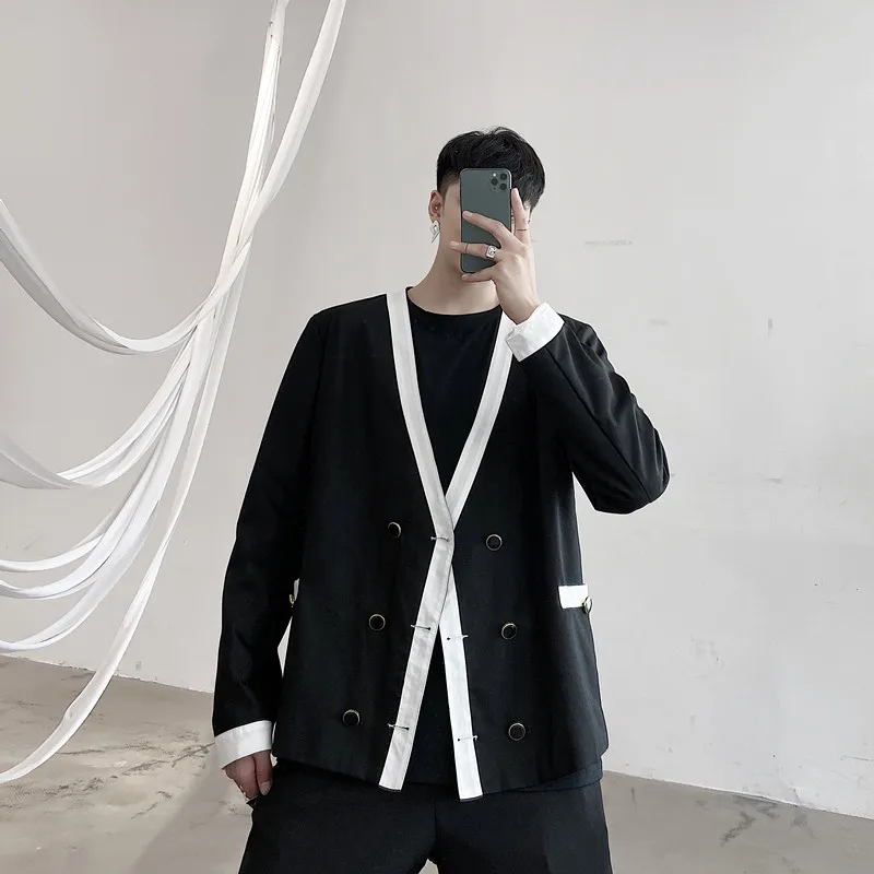 Мужской двубортный пиджак с V-образным вырезом свободного покроя | Мужская одежда