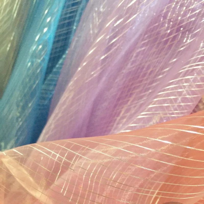 Ткань из органзы с серебряными полосками для кукол шторы платье свадебное