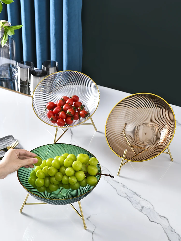 

Luxurious European Style PET Fruit Plate With Shelf Kitchen Fruit Salad Plate Living Room Dried Fruit Candy Snack Tray Key Plate