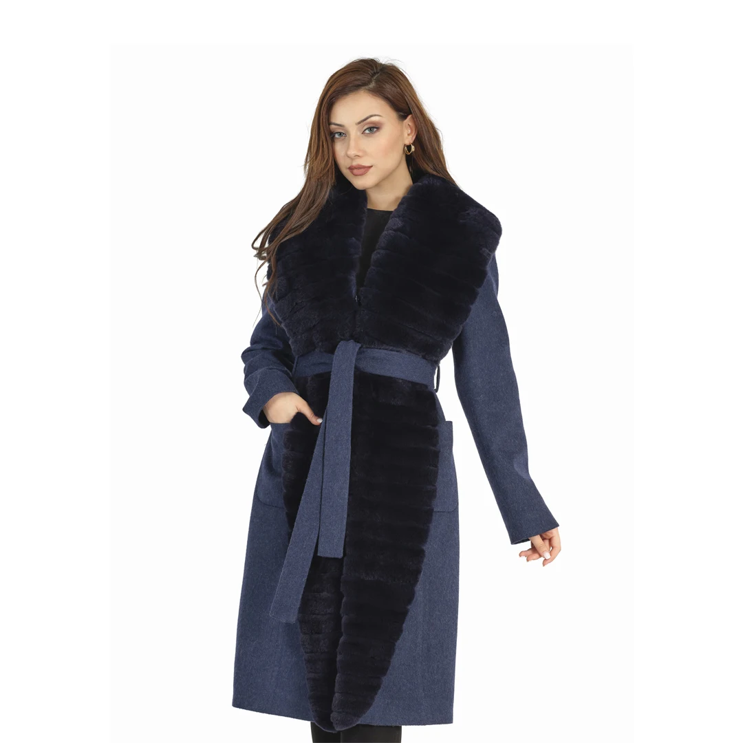 

Modaqueen women 105 cm long alpaca and orylag fur accessory hook closure coat