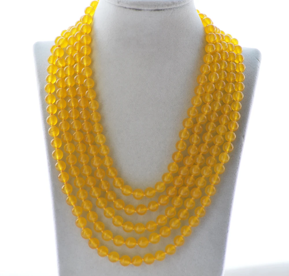 

Z10733 17"~100" 8mm Round Yellow Jade Bead Necklace