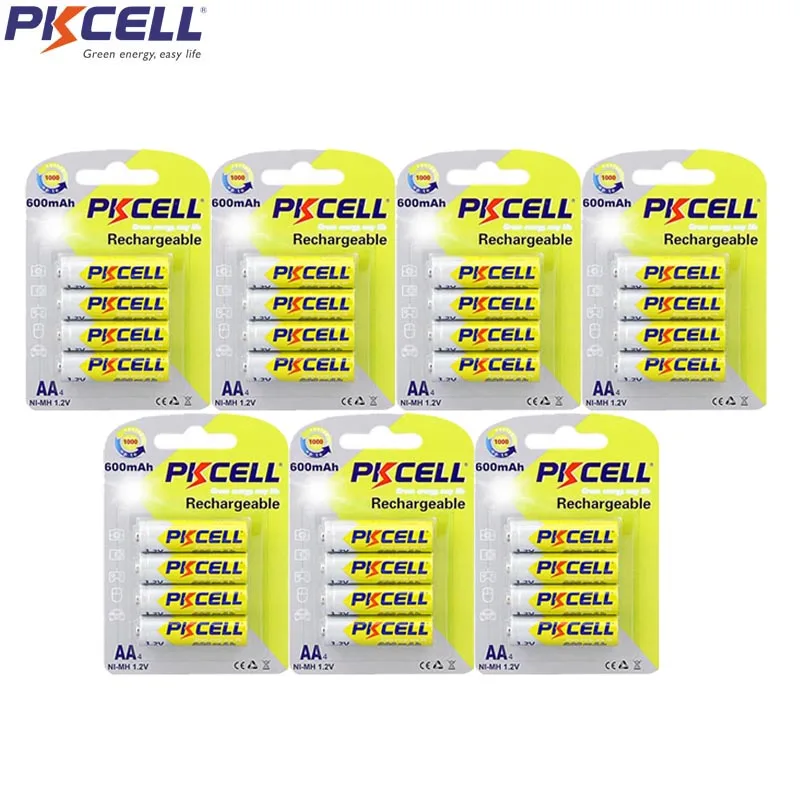

28Pcs/7Cards PKCELL AA Rechargeable Battery 1.2V NIMH 600mah Rechargeable Battery Real Capacity 100% Original For Digital Camera