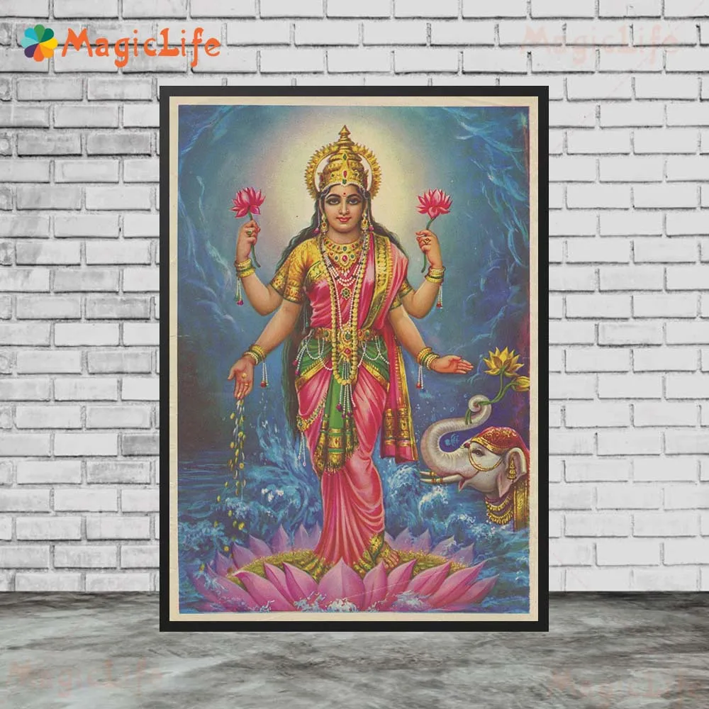 

Лакшми, Саспава, Дюжина, религиозные боги, настенная живопись на холсте, домашний декор, винтажные индуистские печатные плакаты