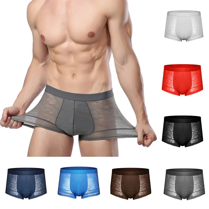 See-through Male Underwear Ice Silk Mesh Underpants Sexy Floral Boxershorts Summer Shorts Men's Boxer Men Panties 2020 New | Мужская