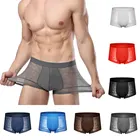 Трусы-боксеры мужские прозрачные, шелковые пикантные шорты с цветочным принтом, нижнее белье для лета, 2020