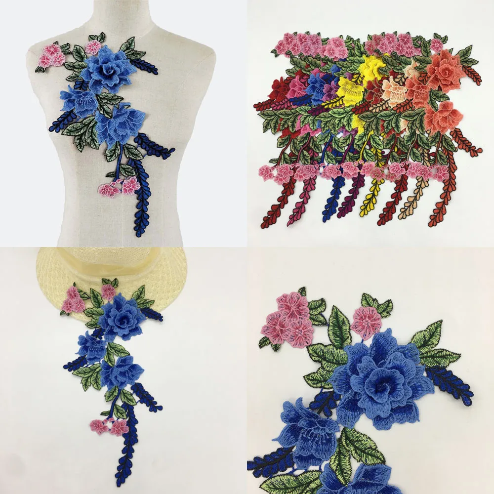 Вышивка из полиэстера 3D цветочное кружево ткань и орнамент для шитья сделай сам