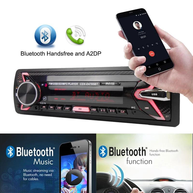 Автомагнитола PHYEE 4785BT съемная стереомагнитола 1 Din с Bluetooth A2DP USB mp3-плеером SD-картой