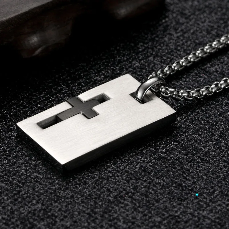 Men Jewelry Stainless Steel Crystal Dog Tag Pendant CZ Zircon Cross Necklaces Best Friend Gifts | Украшения и аксессуары