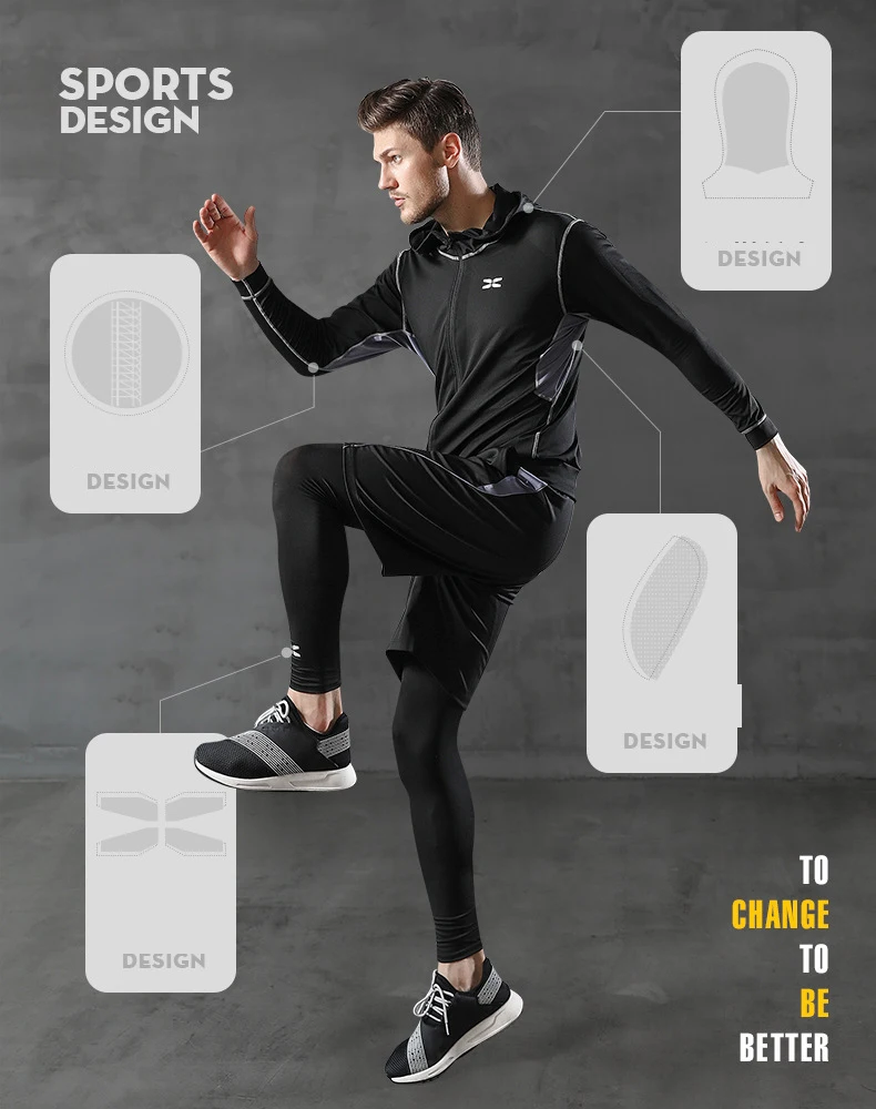 Suit for Fitness Men's Solid Color Gym Shaping Exercise Fitness Suit Spring Tights Sportswear Quick-drying Breathable Suit