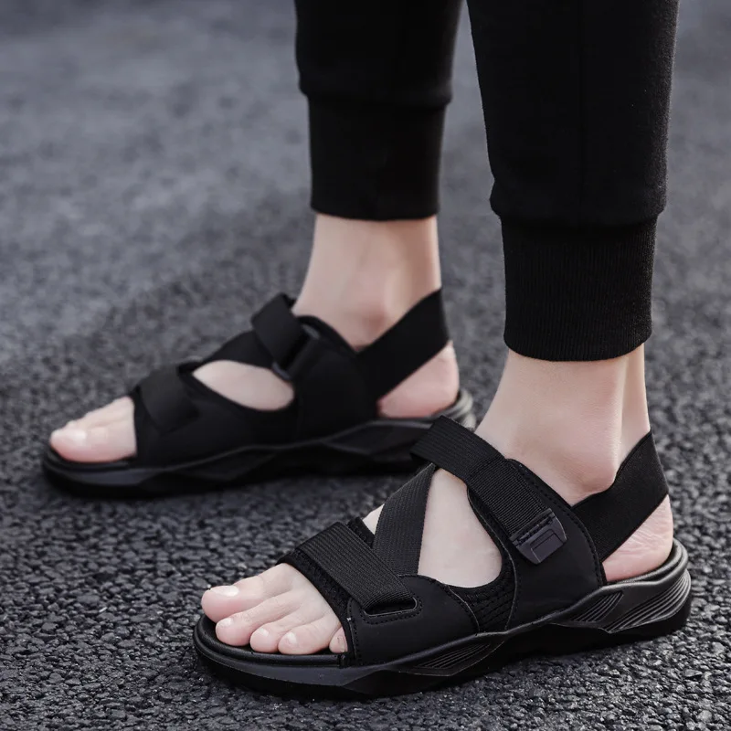 Мужские сандалии на толстой плоской подошве пляжные Нескользящие черные белые