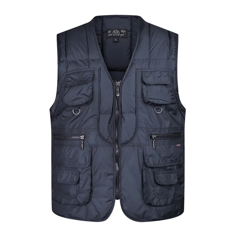 

Zozowang 2021 solid new V-neck zipper fashion keep warm Multi-pocket casual loose autumn winter waist men plus size 4XL vest men