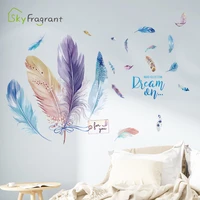 creative colorful feathers wall sticker bedside decoration living room background wall decor home decor self adhesive stickers