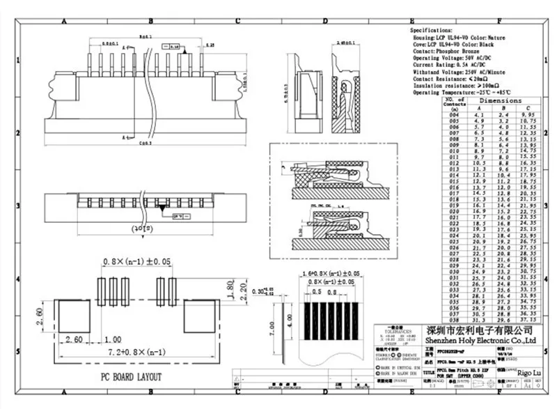 FPC/FFC коннектор 0 8 мм Шаг 6 контактов 9 10 12 14 16 18p 20 22p 24p 26p 30 плоский кабельный